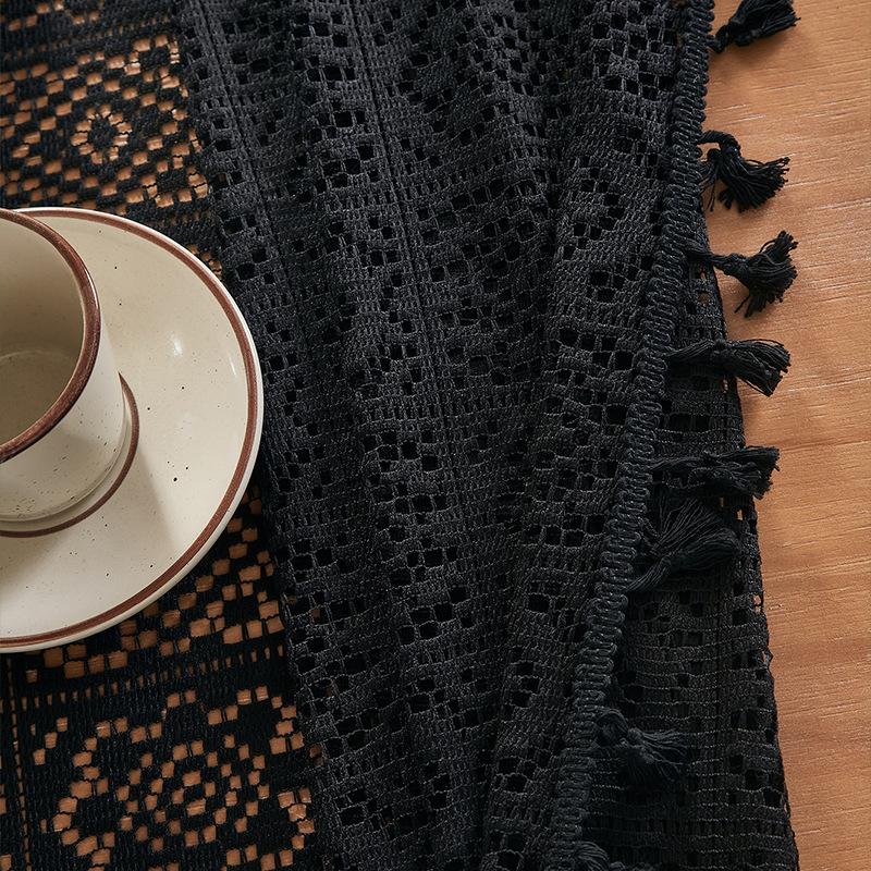Elegant Black Lace Tablecloth - Durable Polyester, Solid Color, Versatile Shape for Thanksgiving & Holiday Decor, Easy Care, Square Shape