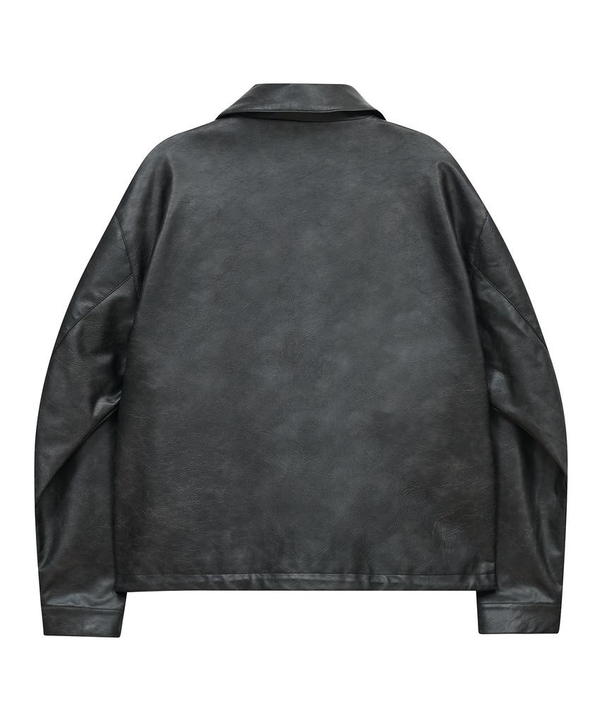 Standarderror 87-Stan176 Minimal Vintage Double Pocket Leather Jacket Black