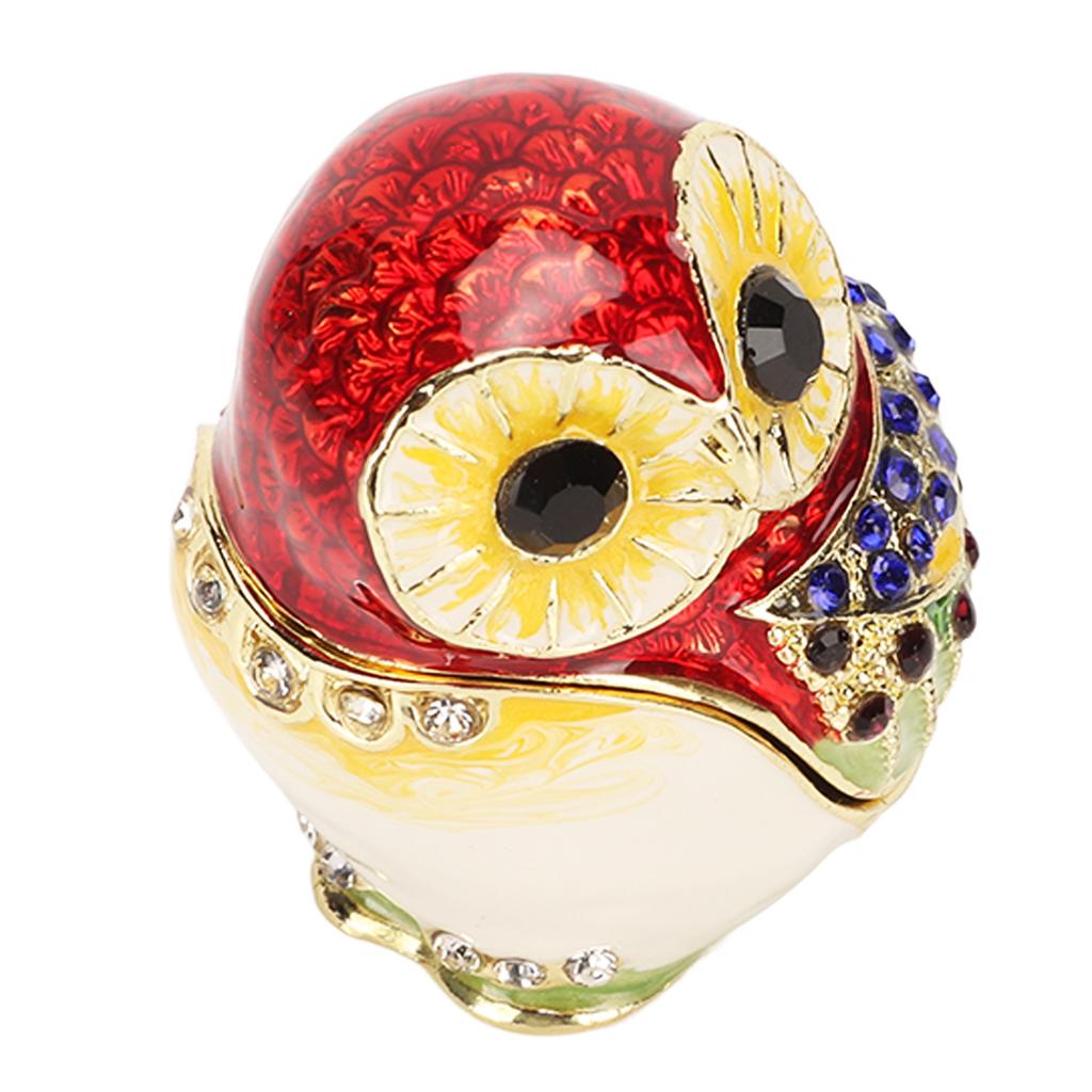 Owl Shape Jewelry Storage Box Zinc Alloy Shiny Exquisite Trinket Box Owl Statue Ornament for Tabletop Cabinet Decoration