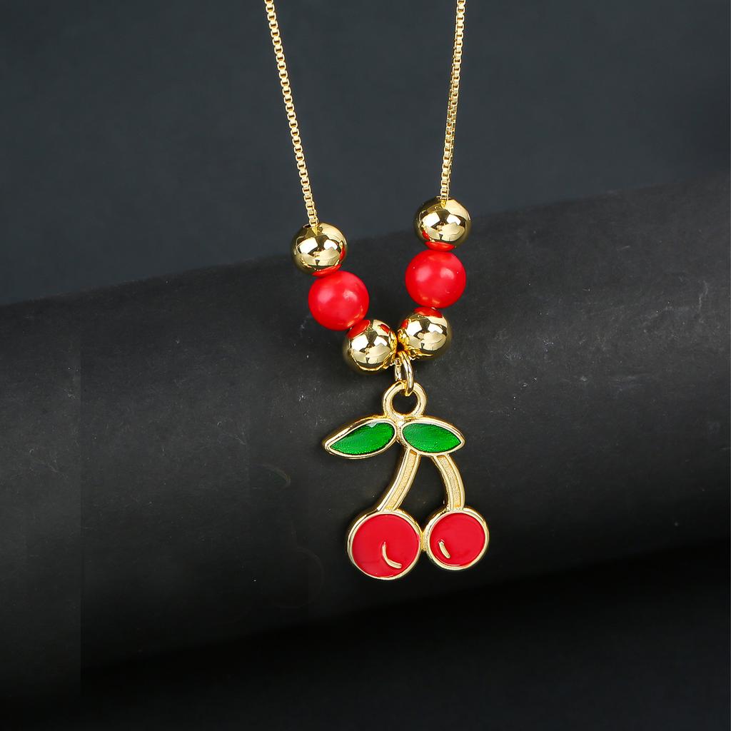 Hot Sale Crystal Red Cherry Pendant Necklace For Woman Gold Plated Fruit Collarbone Chain Fashion Daily Party Jewelry Gift
