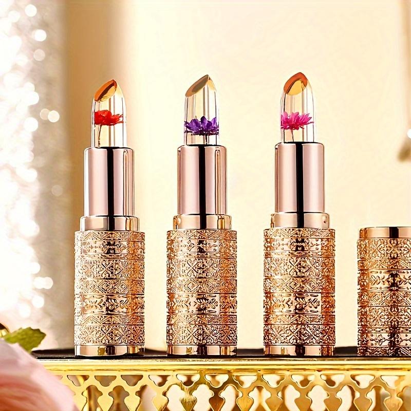 Lippenbalsam mit Farbwechsel und Blütenblatt-Goldfolie, lang anhaltende Feuchtigkeitsversorgung, verblasst nicht so leicht, temperaturempfindlicher, farbwechselnder Lippenstift, 3 Farben