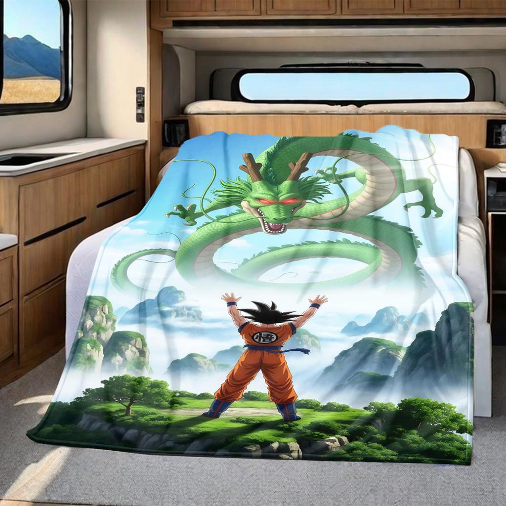 1 ks flanelová deka s potiskem DRAGON BALL, Vysoká kvalita, Pro všechna roční období, Domácí dekorace, Teplo a pohodlí, Perfektní jako vánoční dárky