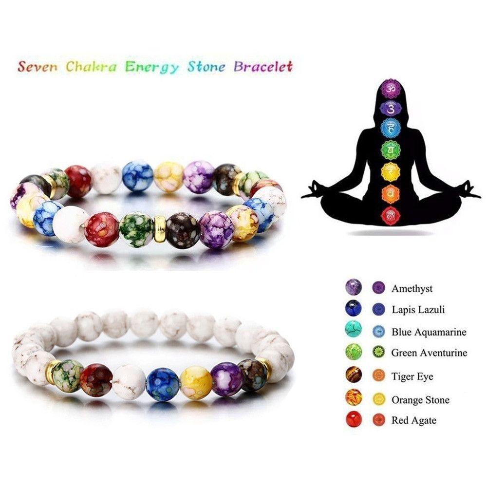 8mm Bead Healing Balance Reiki Natural Stone Natural Stone Bangle Wristbands 7 Chakra Bracelet