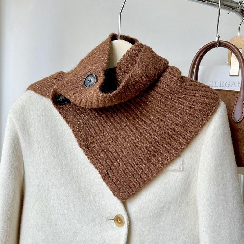 Women's Versatile Autumn and Winter Scarf Korean Style Solid Color Cold Proof and Warm Neck Protection Knitted Shawl for Women.