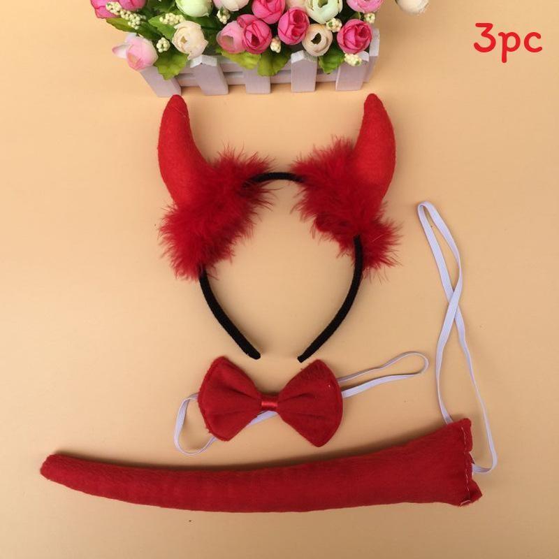 Halloween Animal Tiger Headpiece With Red Horns Demon Headband Cosplay For