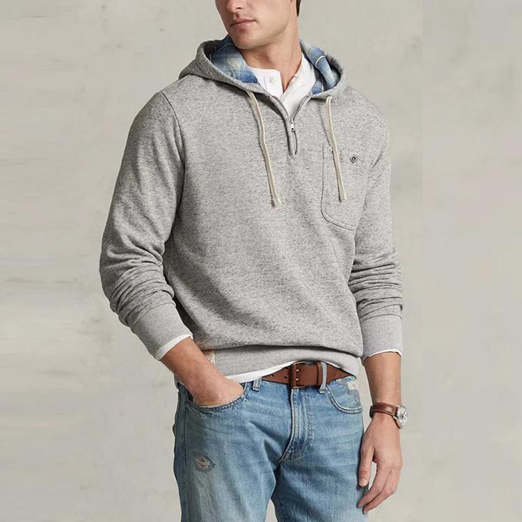 Polo Ralph Lauren Solid Color Drawstring Hooded Long Sleeve Sweatshirt Men sweatshirt Gray 710879071-001