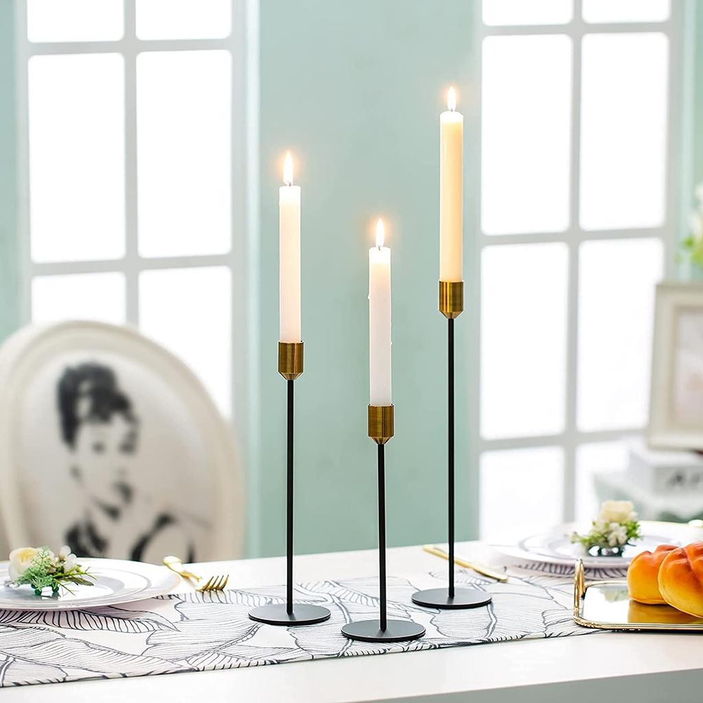 Dining Table Living Room Wedding Metal Decoration High Golden Candlesticks Black Candle Holder 2 Piece Set