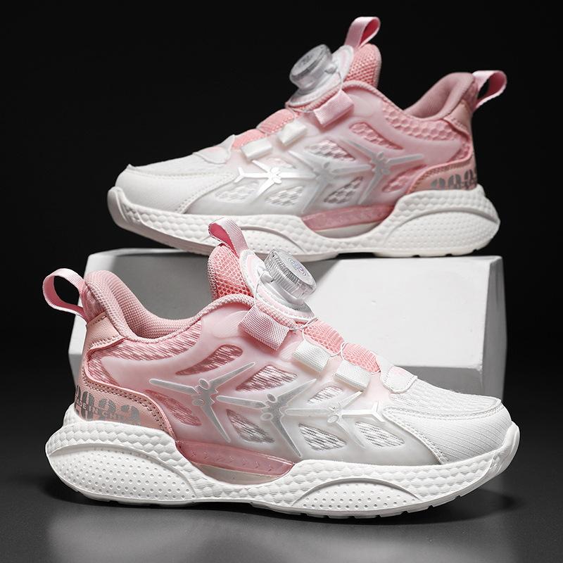 Girls Shoes 2025 New Summer Rotating Button Children's Sports Shoes Mesh Breathable Medium and Older Children's Girls Mesh Shoes