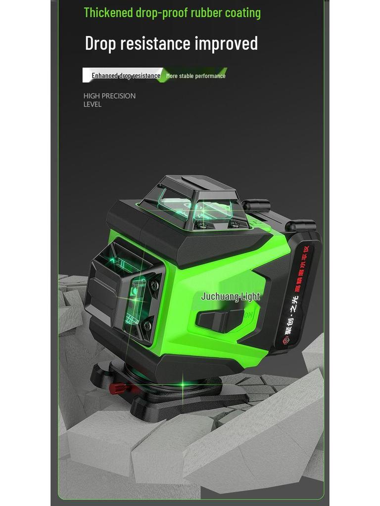 12/16-linjers minilaserpassare med hög precision, grönt ljus och vägg-/golvklistermärken