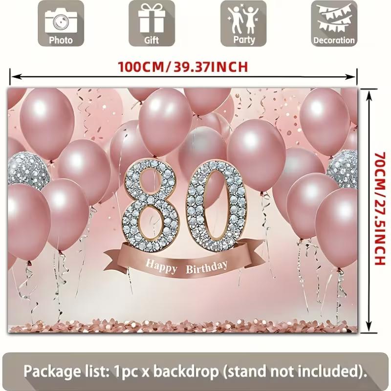 2D Elegant Blush Pink 80th Birthday Party Banner with Confetti