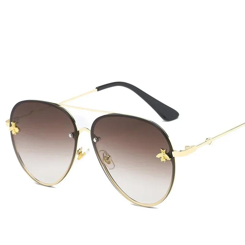 Luxury Brand Designer Female Rimless Sunglasses Aviation Woman Sun Glasses Gradient Shades Little Bee Lens Ladies UV400 Ray