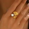 2025 new ocean style women's ring personalized inlaid pearl shell design open ring high-end jewelry