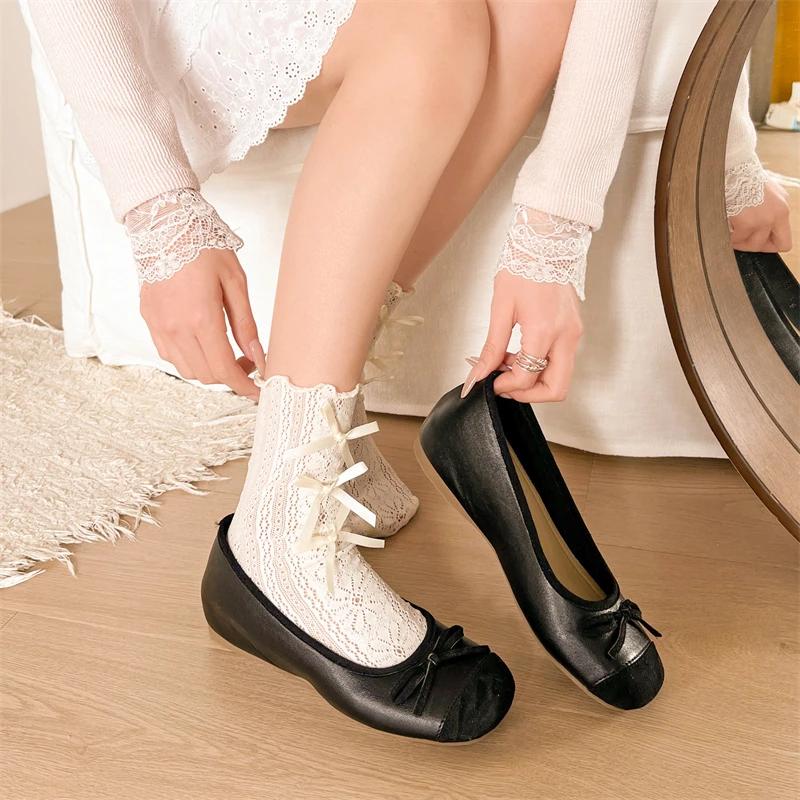 New Style Women's Red Elegant Bowknot Round Toe Women's Flat Comfort Slip-On Ladies Ballerina Single Mules Shoes Zapatos Mujer