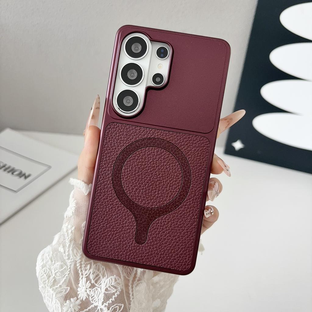 Magnetic Skin Feel Leather Phone Case for Samsung S26 Ultra S25 S24 S23 Plus Comfortable Grip Shockproof for Magsafe Slim Cover