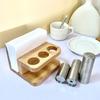 Space Saving Nonrust Steel Spices Bottles Set With Wood Tissue Dispenser For Modern Dining Table Organization
