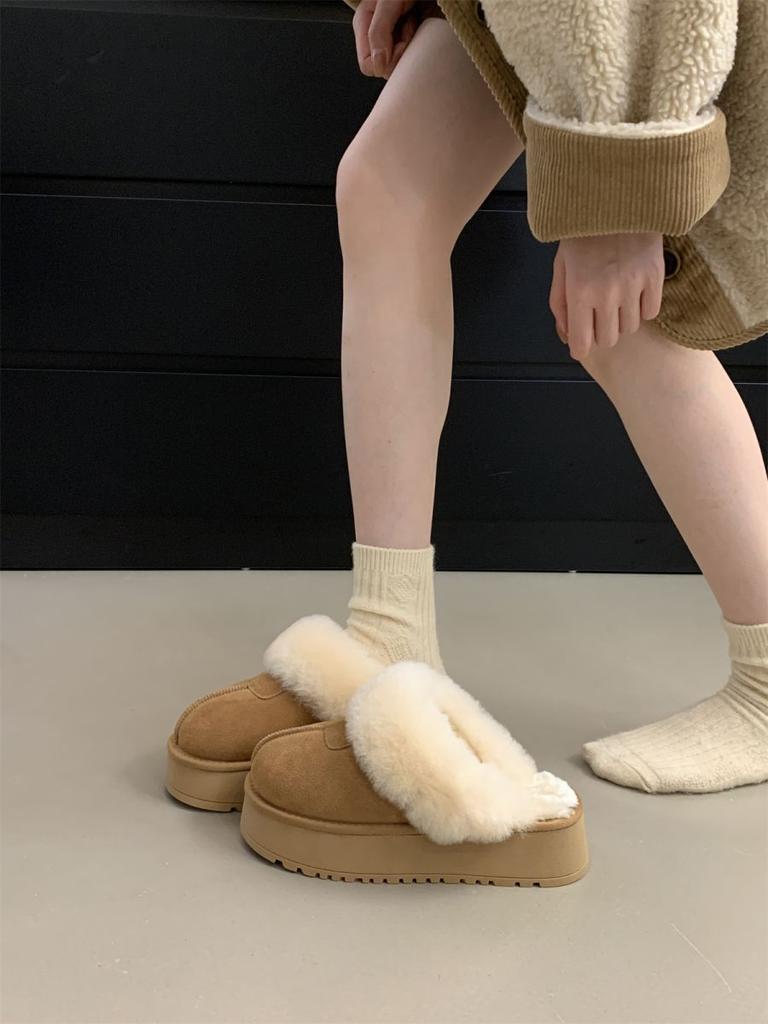 Thick-soled snow boots women's 2025 new winter heightening bag head half-drag fluffy slippers versatile Sangpo velvet cotton shoes