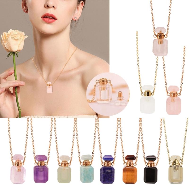 Oil Diffuser Bottle Pendant Necklace Stainless Steel Chain Choker for Women Adjustable Length Neckchain Party Jewelry