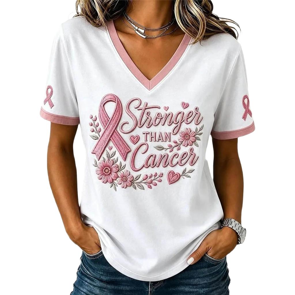 Women's Casual V-Neck Short Sleeve Printed Pullover T-Shirt for Everyday Wear