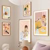 Retro Line Girl Lemon Flower LeafVase Abstract Gallery Poster And Prints Wall Art Canvas Painting Pictures For Living Room Decor