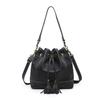 AKIYAMA Drawstring Bag, Shoulder Bag, Women's, Crossbody Bag, Genuine Leather, Large, Simple, 3-Way Design, 2 Colors (Black)