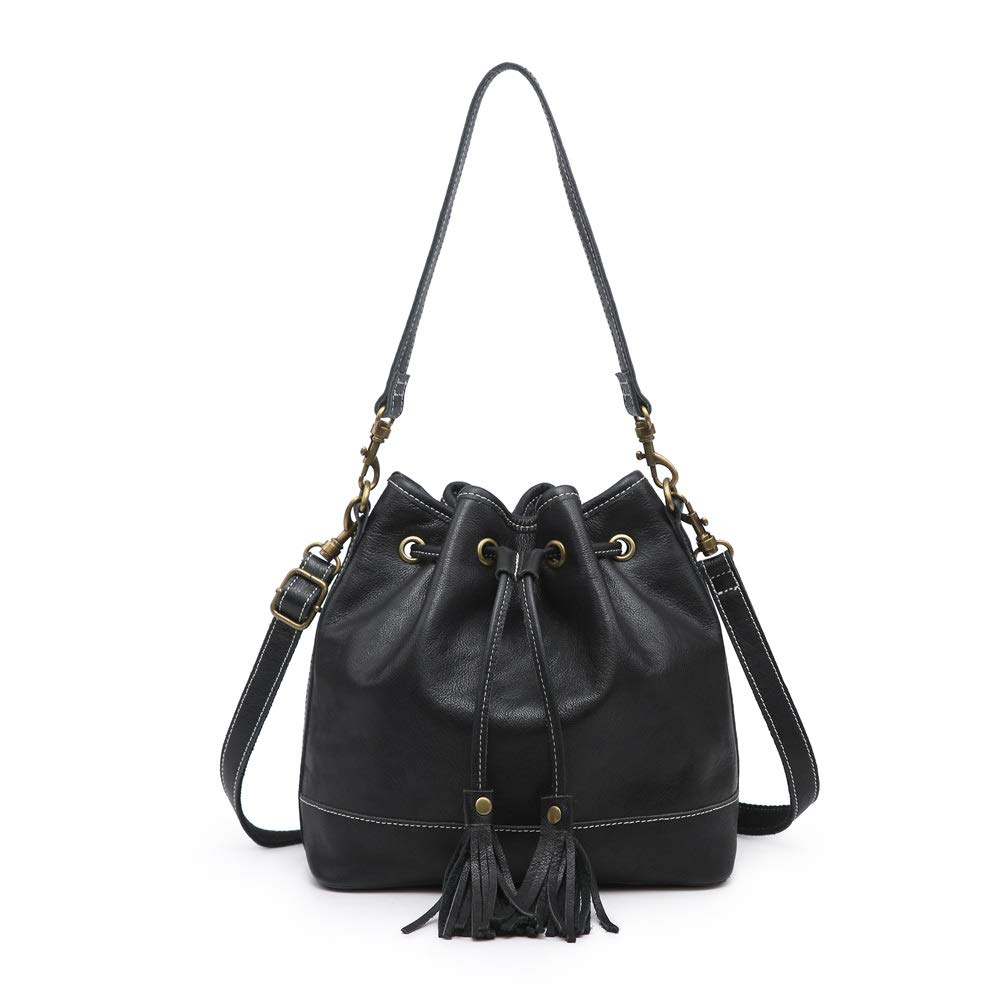 AKIYAMA Drawstring Bag, Shoulder Bag, Women's, Crossbody Bag, Genuine Leather, Large, Simple, 3-Way Design, 2 Colors (Black)
