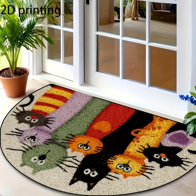 

2D Cartoon Cat Semi-Circular Polyester Doormat, non-plush woven, washable thin decorative rug for entryway, kitchen, living room 60x40cm