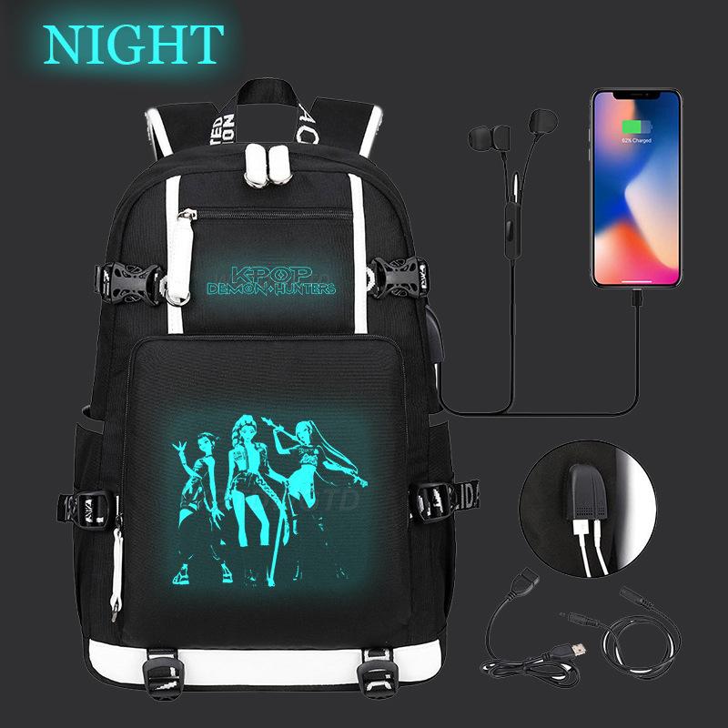 Kpop Demon Hunters Luminous School Bag Multifunctional with USB Backpack Fashion Student Casual Backpack