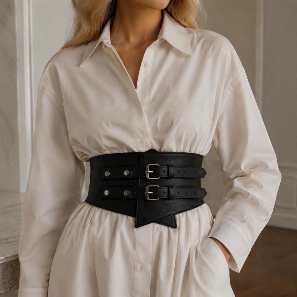 Elastic Stretch Decorative Buckle Belt Adjustable Fit Gothic Wide Leather Belt Girdle