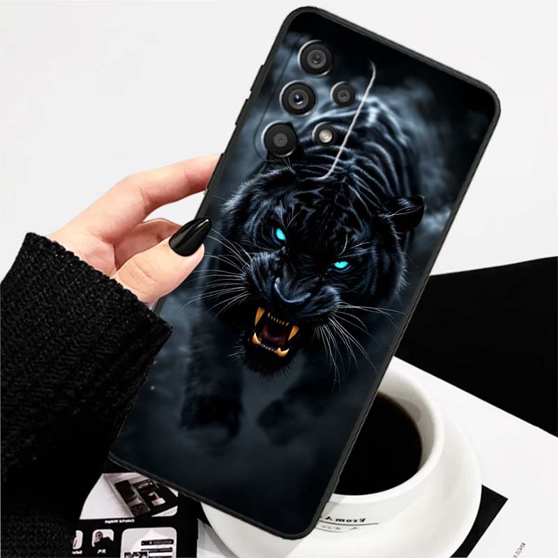Löwe Bär Katze Cool Für Samsung A73 A72 A71 A55 A54 A53 A52 A51 A13 A22 A16 A15 A12 A14 A26 A07 5G Schwarze Handyhülle