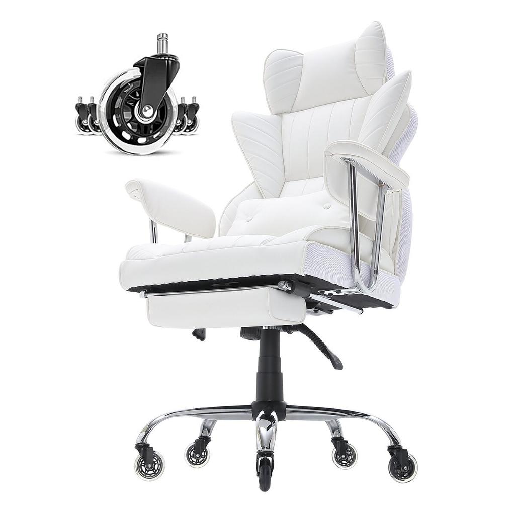 Reclining Office Chair with Footrest, Heavy Duty PU Leather Wide Office Chair, Big and Tall Executive Office Chairs with Lumbar Support, Strong Metal