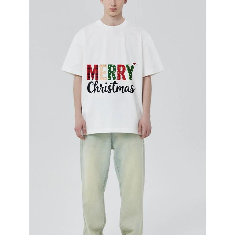 Merry Christmas T Shirt Black Plaid and Polka Dot Print Merry Christmas Text Holiday Party Wear