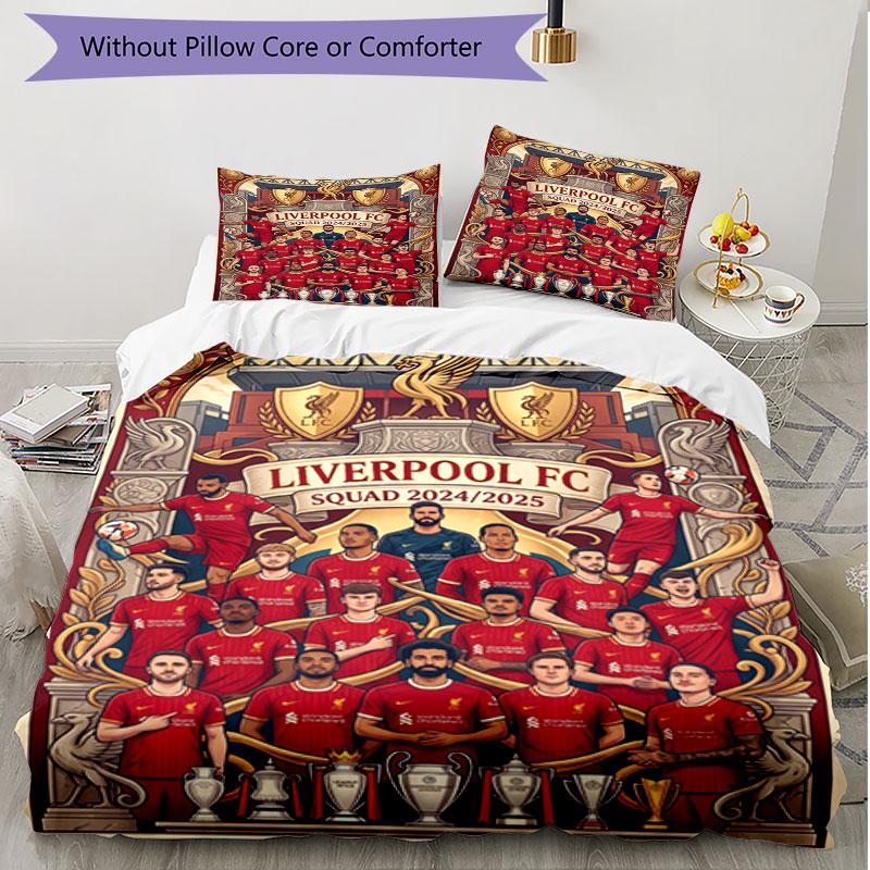 3pcs Duvet Cover Set (1*Duvet Cover + 2*Pillowcase, Without Core), Liverpool Football Club Print Soft All‑Season Bedding Set, Home Bedroom Decor Gift