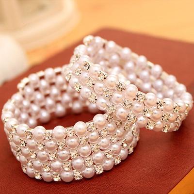 Chain Crystal Wide Beaded Winding Pendant Bangles Bracelets Multilayer Pearl