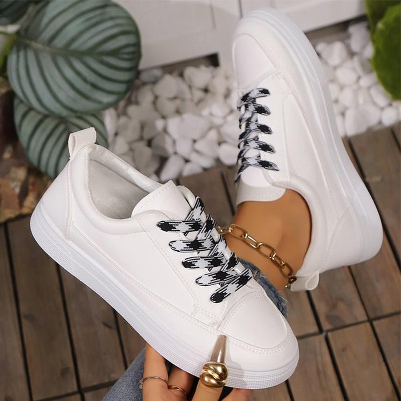Fashion All Match Patchwork Lace Up Sneakers Women Faux Pu Leather Sports Shoes Woman Spring Autumn Non Slip Low Top Flats Shoes Mujer