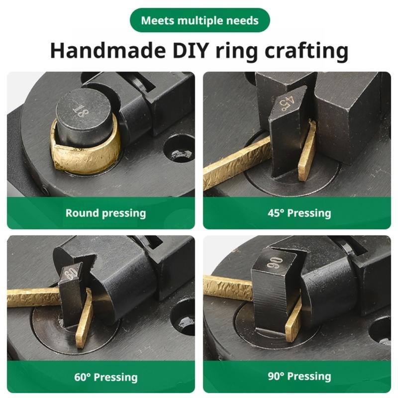 Jewelry Ring Bender Machine Manual Lever Forming Tool with 6 Nylon and 6 Metal Dies, Mounted Base for Ring Shaping Tasks and Jewelry Work
