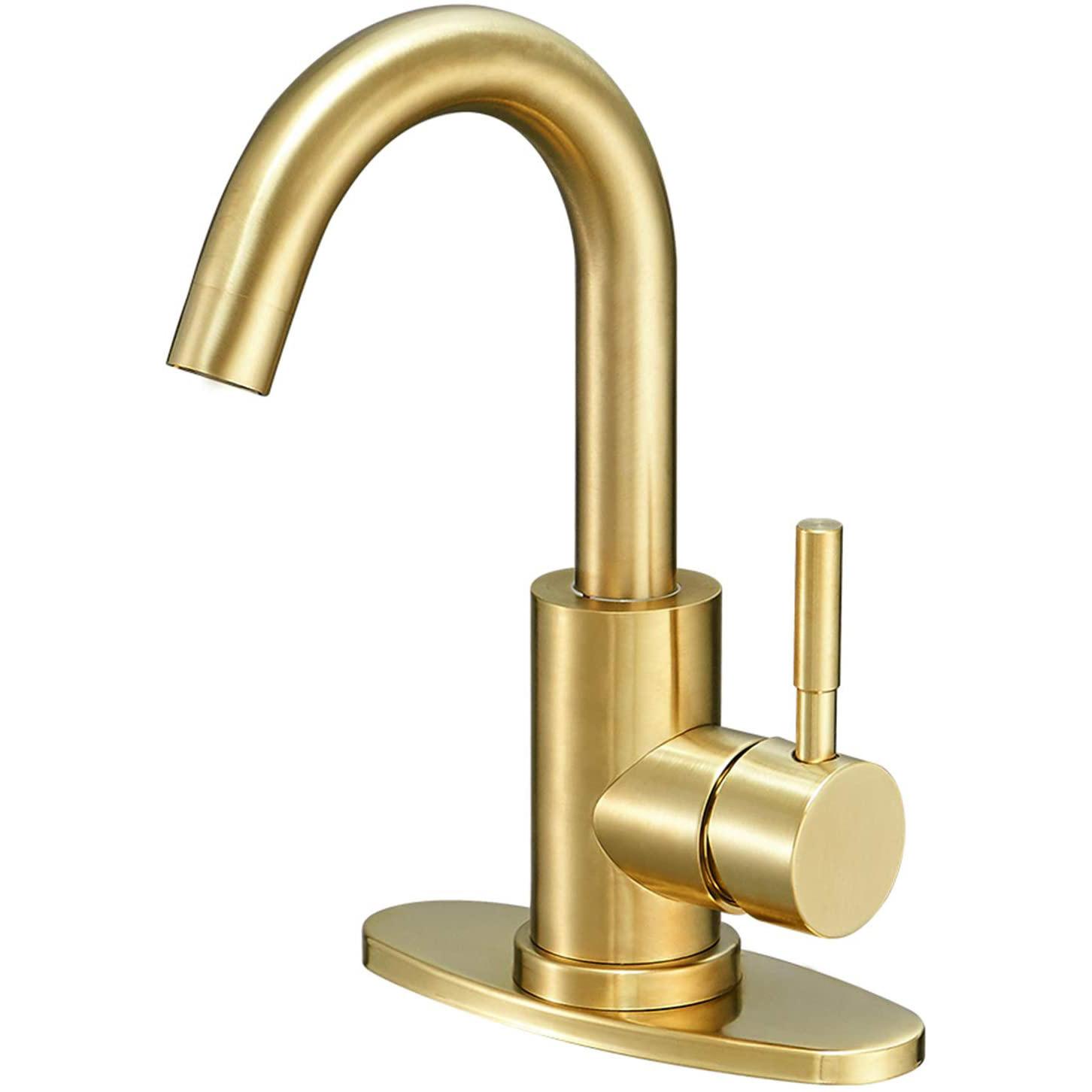 

Stainless Steel Golden Basin Faucet Hot And Cold Countertop Basin European Style Bathroom Brushed Gold Small Curved Faucet золотий