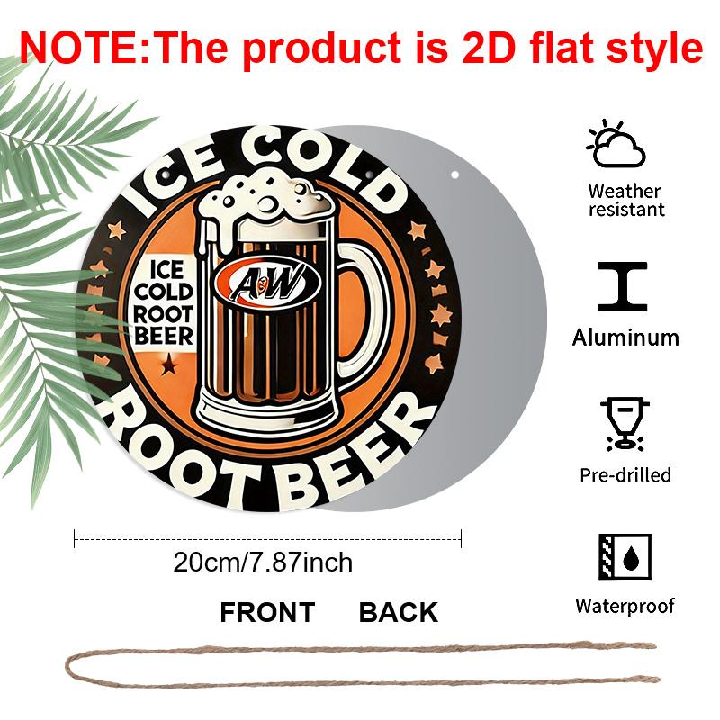2D Flat, 1pc Vintage Root Beer Metal Wall Sign - Retro Diner Style, 7.87" Round Aluminum Sign for Home, Garage, Cafe, for Cave - Nostalgic 1950s Soda