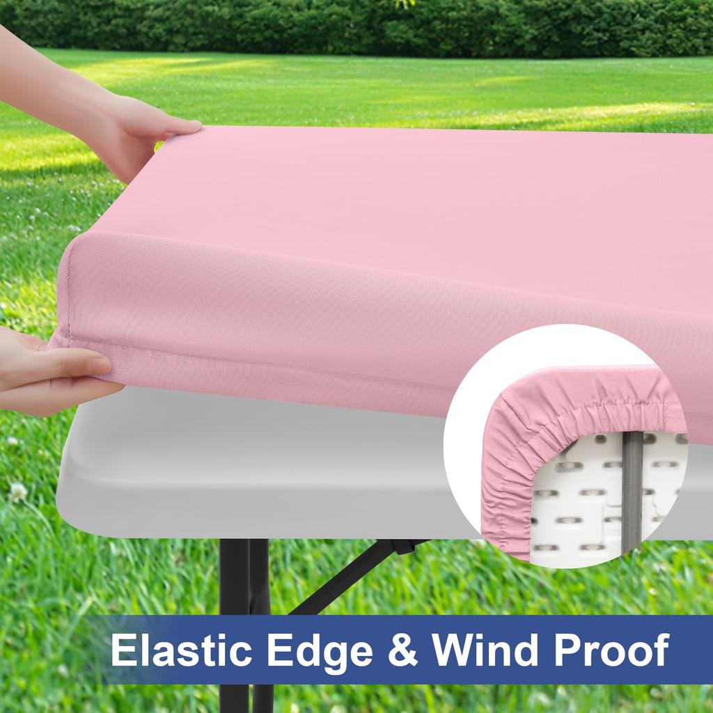 Fitted Tablecloth Rectangle Tablecloths, Elastic Stretch Folding Table Top Cover Reusable for Outdoor Picnic Camping Party Event