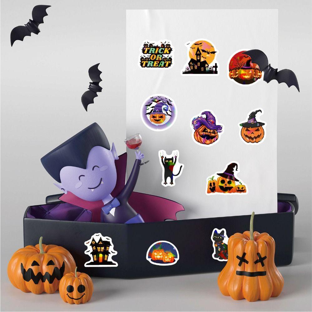 160PCS 8 Sheets Cartoon Spider Pumpkin Halloween Stickers Ghost Bat Vinyl Holographic Stickers Self-adhesive Multicolor