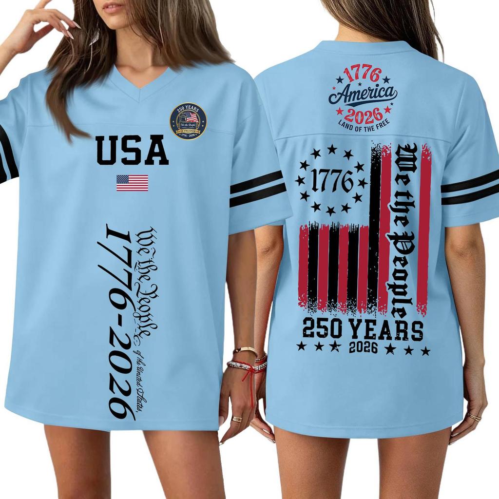 Women's Casual Fashion V-Neck Sports Independence Day Print Short Sleeve Sports T-Shirt Top