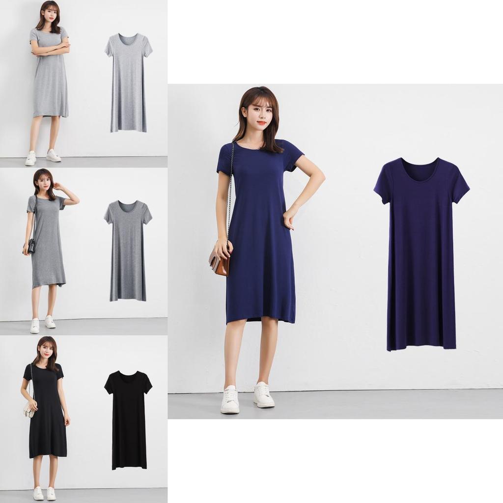 Plus Size Women's Summer Modal Short Sleeve Long T-shirt Casual Dress For Effortless Style