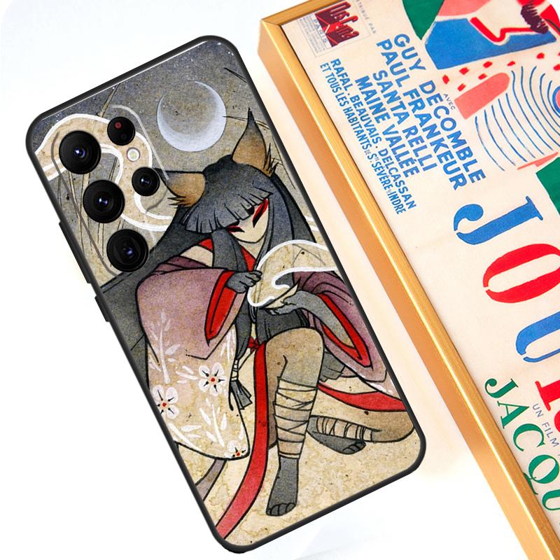 Kitsune Fox Art Case For Samsung Galaxy S23 Ultra S24 S22 S8 S9 S10 Plus Note 10 20 Ultra S20 S21 FE Cover