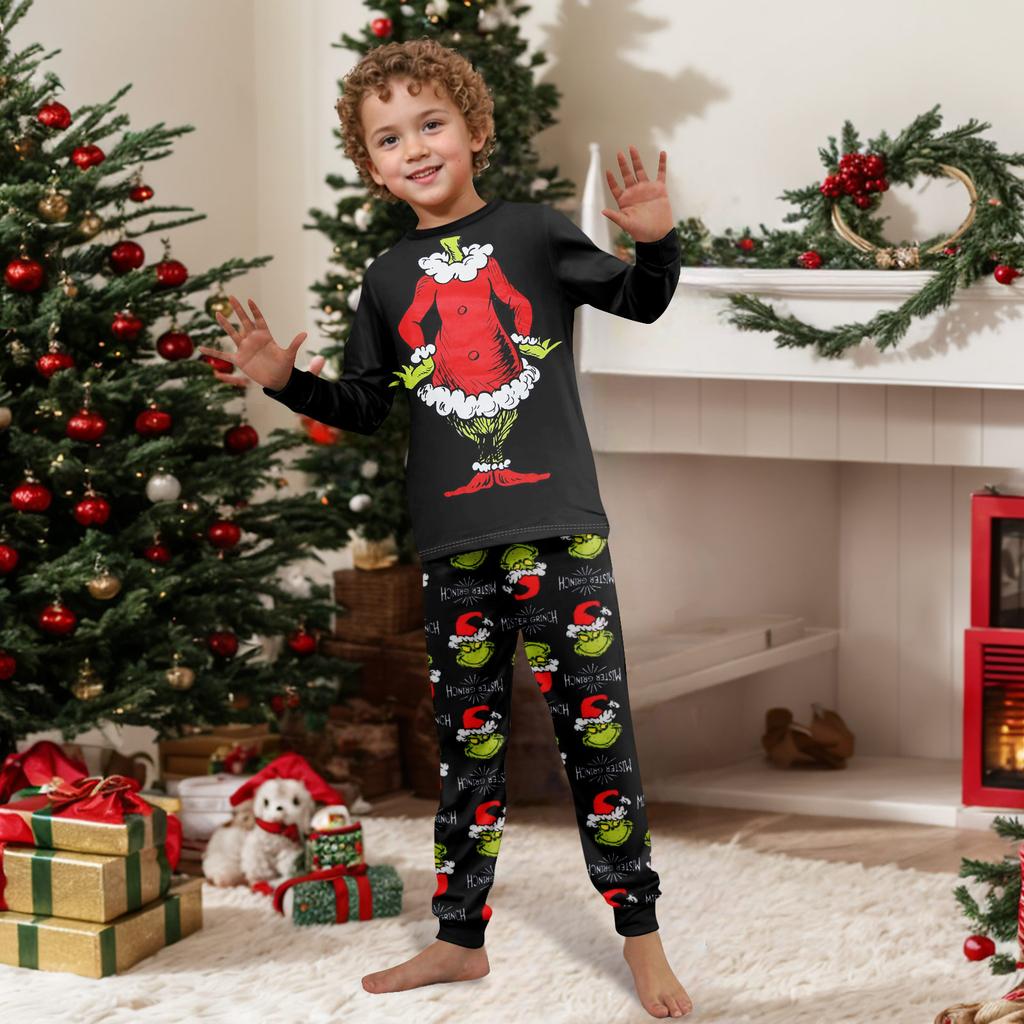 Print Cute Family Set Pajamas, Home Clothes, Family Set Long Sleeve Top Pants Set