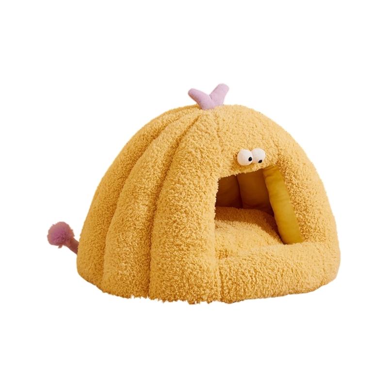 Cartoon Theme Pet Bed Warm Shelter House For Dog Cats With Semi Enclosed Design Cold Weather Pet Cave Home Decoration