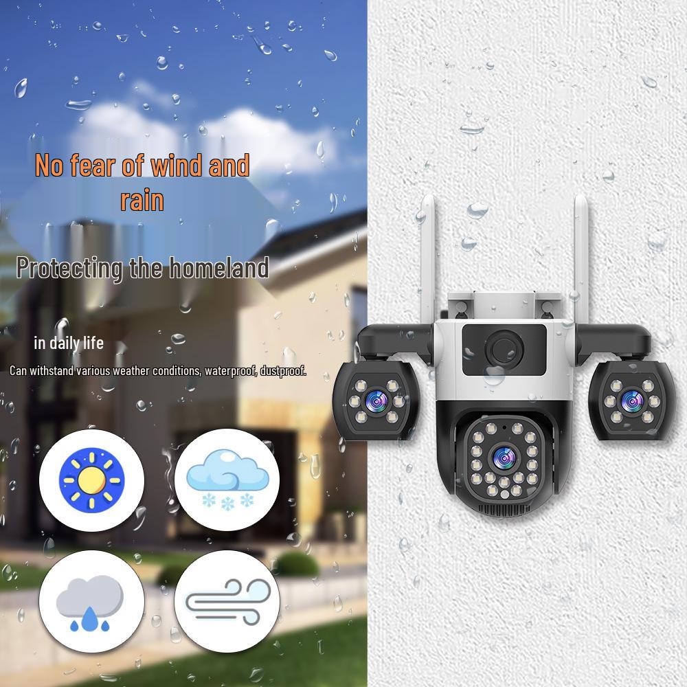 

V380 HD Waterproof Night Vision Security Camera with Triple-Lens and Three-Screen Mobile Remote Monitoring English WiFi Version