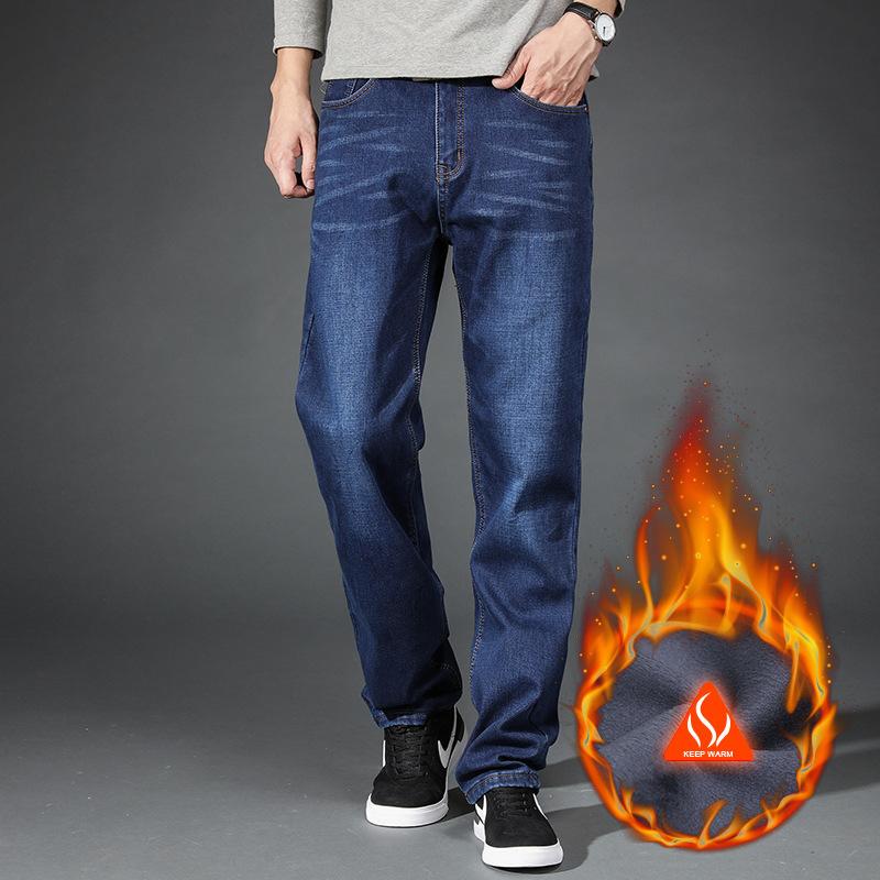 Size 30-44 Winter Men'S High End High Quality Plush Thickened Warm Large Size Jeans Straight Tube Loose Long Pants