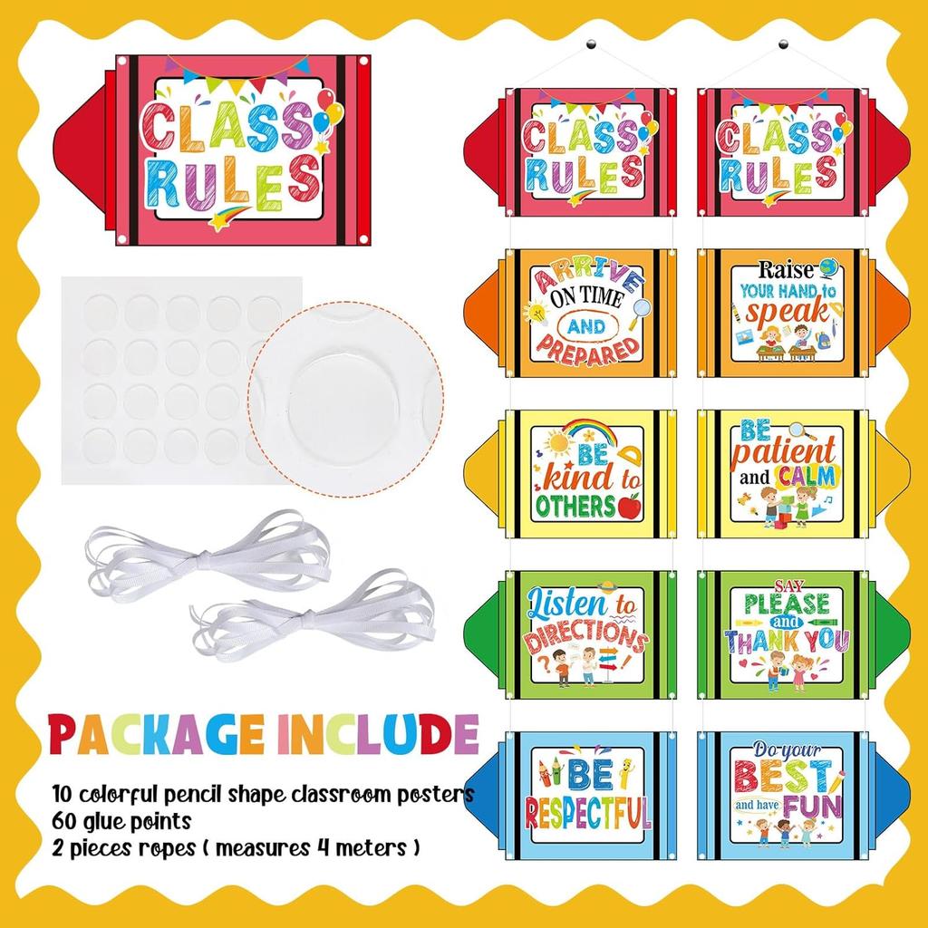 Pajean 10 Pieces Classroom Rules Posters Back to School Classroom Bulletin Board Decorations Motivational Porch Sign Set for Kindergarten Preschool