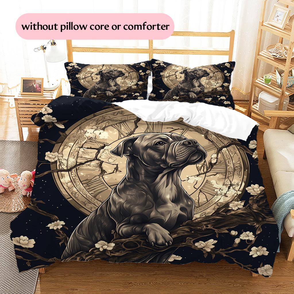 Vintage Pitbull Pattern Bedding Home Decoration Birthday Gift (1 * duvet cover + 2 * pillowcase, without core)