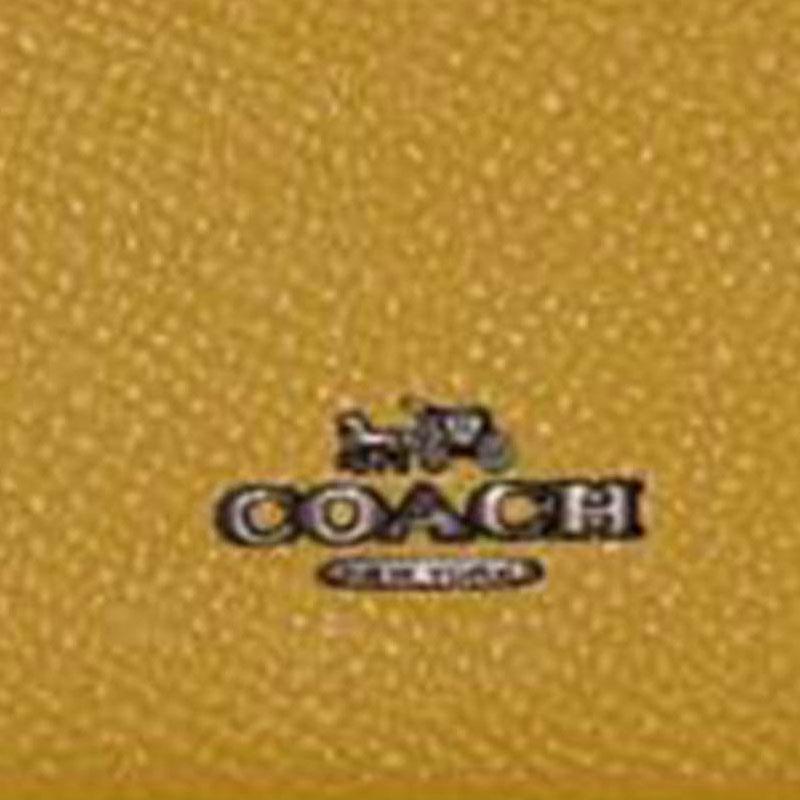 Coach Card Case With 10 Slots Open Pocket Crosshatch Leather Wallet Women Wallet Brown Linen-Yellow 12070-V5RQD