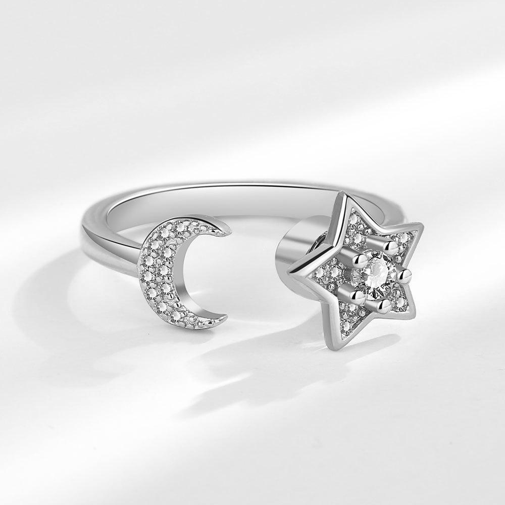 Star Moon Geometric Adjustable Ring With Zirconia For Women Fashion Jewelry